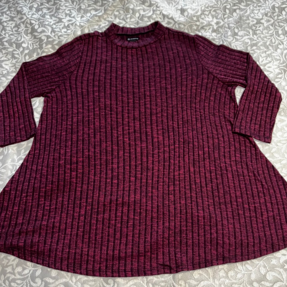 New Directions Ribbed Knit Tunic 3/4 Sleeve Mock Neck Flared Women's L (E8-HP) - Picture 2 of 7